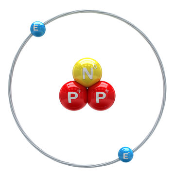 Helion(helium isotope) atom on white background