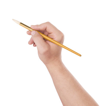Hand with a brush isolated on white background