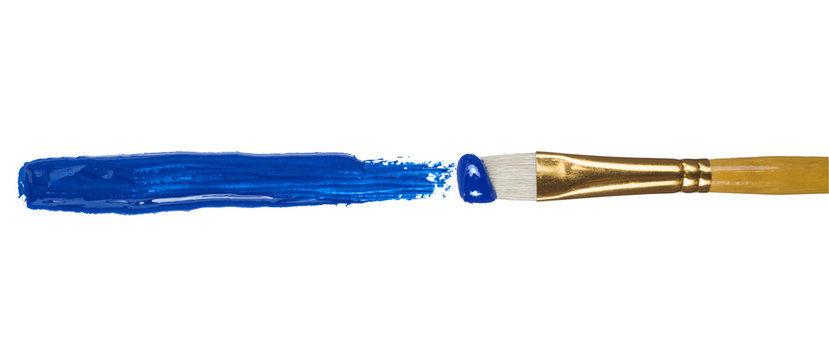 close up of paint brushes on white background