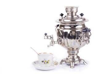 Traditional russian tea kettle and teacup
