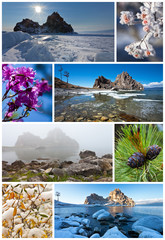 Seasons. Baikal. Shamanka Rock. Collage. Calendar