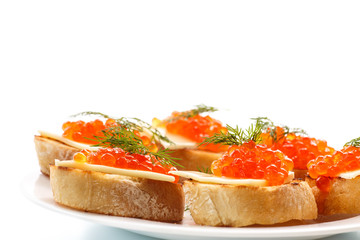 slice of bread with red caviar