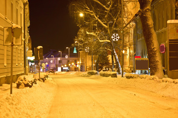 Winter time street scene in Krizevci