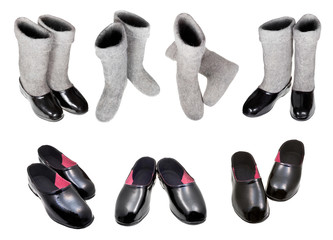 knee-high felt boots and black rubber galosh