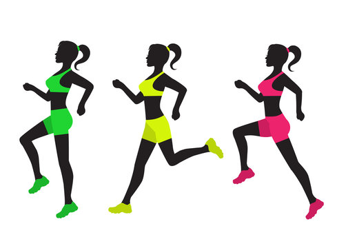 Three Silhouettes Of Running Women