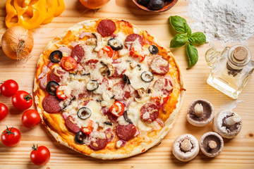 Whole baked pizza