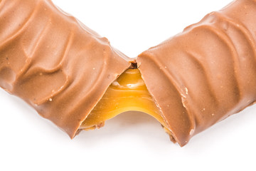 Caramel Chocolate Bar On White Background