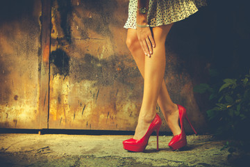 red high heel shoes - obrazy, fototapety, plakaty