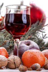 wine glass with fruits and nuts