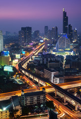 Obraz premium Night Urban City Skyline, Bangkok, Thailand.