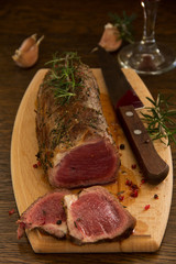 Weak roast roasting, with blood, with rosemary and sea salt.