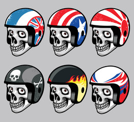 skull wearing various  retro helmet