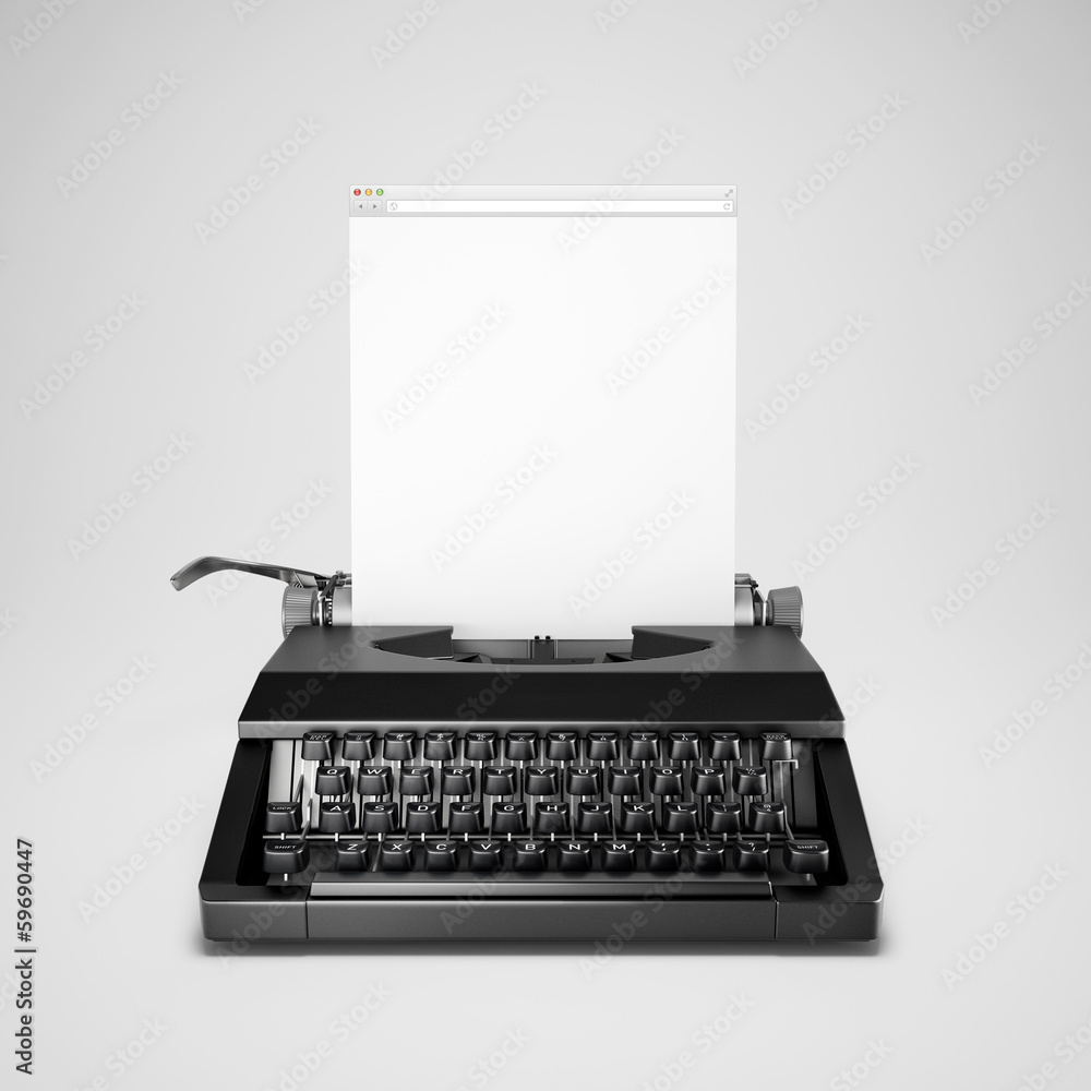Fototapete concept of blogging. typewriter with computer window