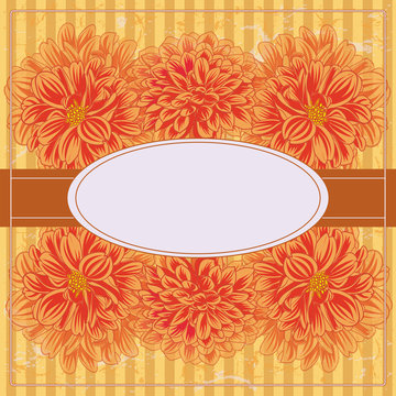 Vector Vintage Floral Frame With Blooming Dahlia.