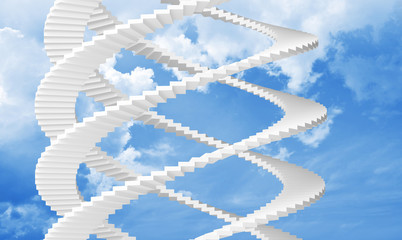 White spiral stairs goes up in the sky