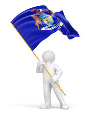 Man and flag of Michigan (clipping path included)