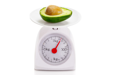 Healthy food on balance scale