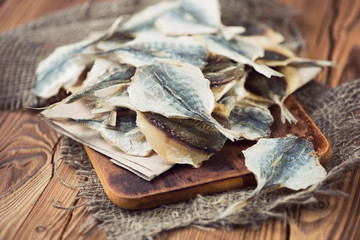 Seafood: dried scad, horizontal shot
