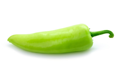 Green hot chili pepper on white