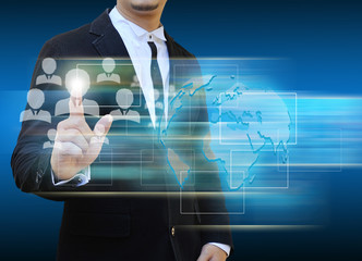 Businessman touch  icon of social network