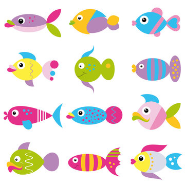 colorful cartoon funky fish collection pattern