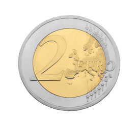 two euro coin on white background