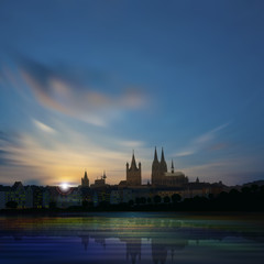 Fototapeta na wymiar abstract background with silhouette of koln and sunset