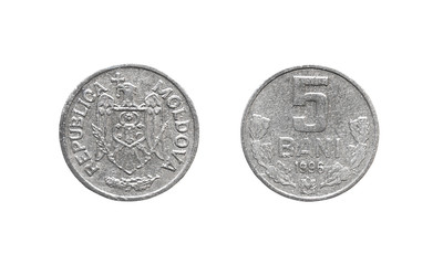 Coin Moldova - 5 bani (cents) on white background