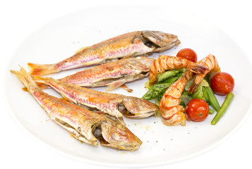 grilled fish with shrimp salad