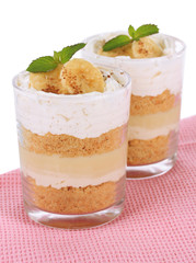 Delicious dessert with banana and caramel