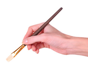 Hand holding brush isolated on white
