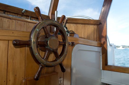 Steering Wheel Of Old Boat