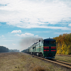 Fototapeta premium old train and smoke over it