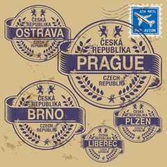 Obraz premium Grunge rubber stamp set with names of Czech Republic cities
