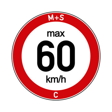 Aufkleber M+S Reifen Geschwindigkeitsindex C 60 km/h