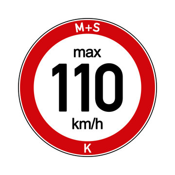 Aufkleber M+S Reifen Geschwindigkeitsindex K 110 km/h