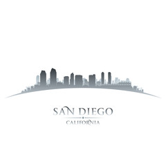 San Diego California city skyline silhouette white background