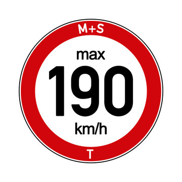 Aufkleber M+S Reifen Geschwindigkeitsindex T 190 km/h