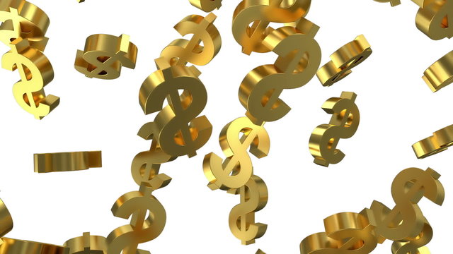 Golden Dollar Signs Falling. Looping Video Clip with Alpha Matte