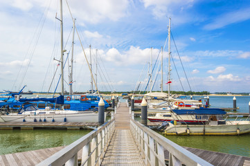 Yachts and boats in Danga Bay marina of Johor, Malaysia