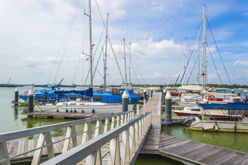 Fototapeta premium Yachts and boats in Danga Bay marina of Johor, Malaysia