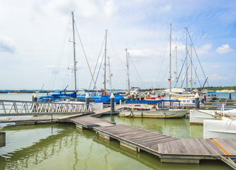 Fototapeta premium Yachts and boats in Danga Bay marina of Johor, Malaysia