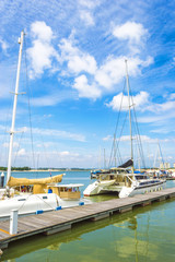 Yachts and boats in Danga Bay marina of Johor, Malaysia