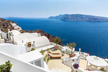 Fototapeta premium Widok Fira miasteczko - Santorini wyspa, Crete, Grecja.