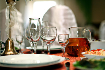 Fruit wine glasses in a restaurant table setting