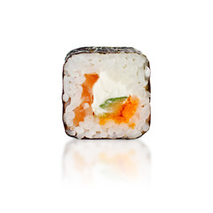 traditional fresh japanese sushi rolls on a white background