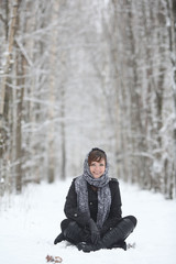 beautiful girl in winter forest, frost, freshness, christmas