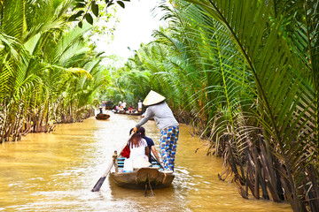 A famous tourist destination is  Ben Tre village  in Mekong delt - obrazy, fototapety, plakaty