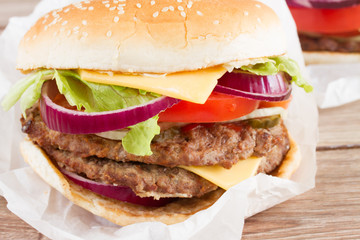 Big hamburger close up
