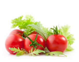 Tomatoes end Lettuce isolated on white background